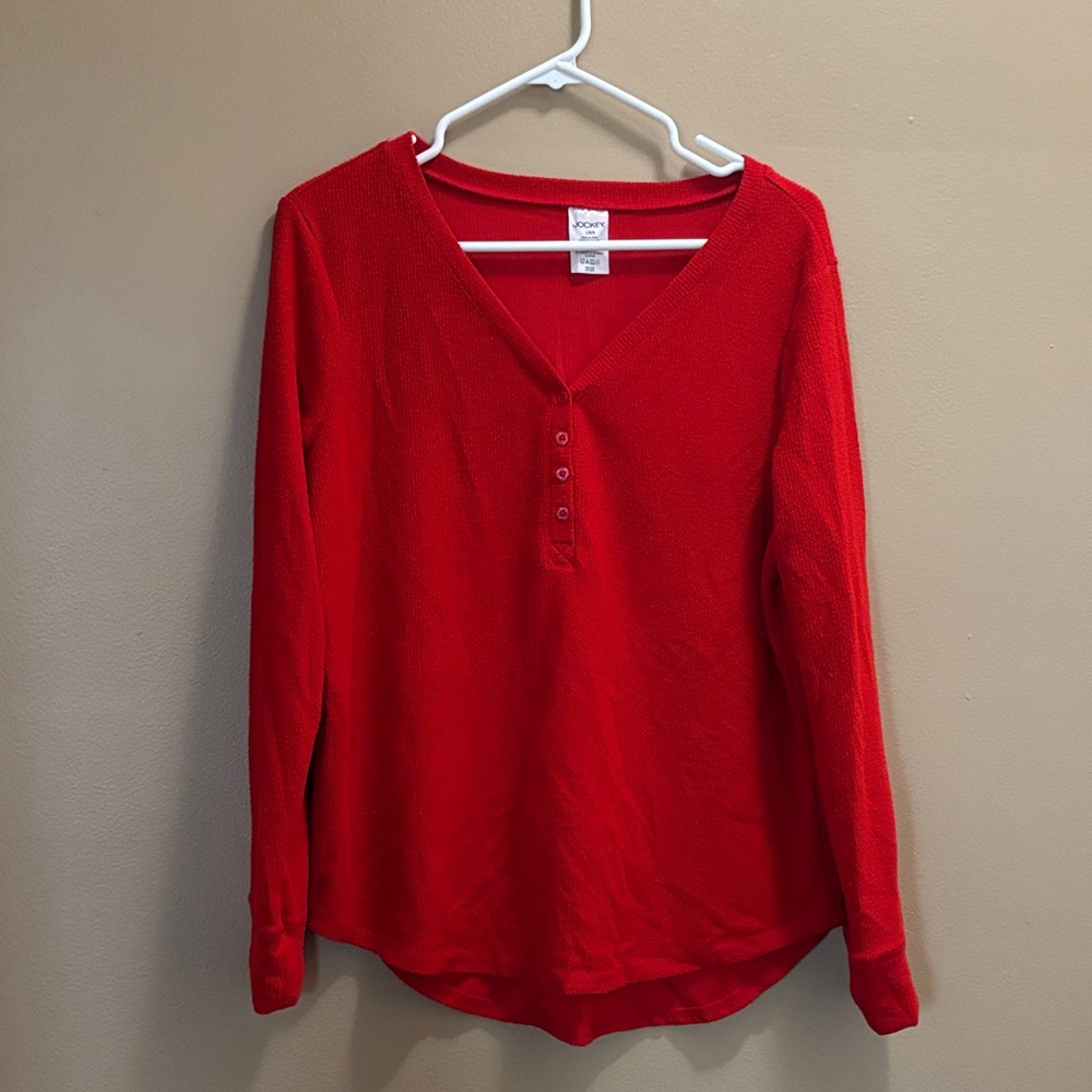 Jockey Women's Red Long Sleeve V-Neck Top
